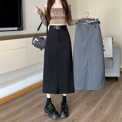 Lunivop High-waisted Slimming Skirt Greysuit Women's Lightweight Casual A- line Medium-length Dress
