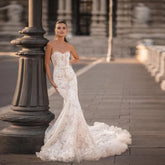 Lunivop Boho Beach Mermaid Wedding Dress Lace Strapless Bridal Gown White Women Marrige Bride Dresses Long Train Custom Vestido De Noiva