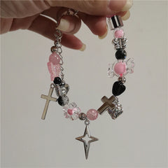 Lunivop Kpop Aesthetic Cute Strawberry Cross Star Handmade Beaded Bracelet For Girl Sweet Y2k EMO Jewelry Accessories Friendship Gift