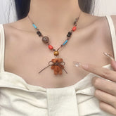 Lunivop Bow Bear Button Pendant Necklace