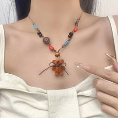 Lunivop Bow Bear Button Pendant Necklace