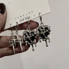 Lunivop Y2K Goth Liquid Heart Star Pendant Earrings Women Zircon Love Dangle Earring Gothic Irregular Tassel Earrings