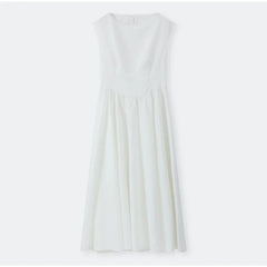 Lunivop Spring Women White Backless A-line Midi Dresses Elegant O Neck Sleeveless Wrapped Waist Dresses Ladies Chic Streetwear