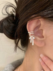 Lunivop Korean Fashion White Ribbon Bow Exquisite Copper Earrings for Women Simple Elegant Ear Clip Party Jewelry Wedding Gifts