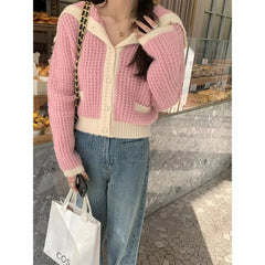 Lunivop Sailor Collar Sweater Cardigan for Women Soft Waffle Knit Button Front Sweater Jacket Teen-girl Fall Winter Classic Chic Outfit