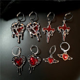 Lunivop Gothic Punk Irregular Red Crystal Heart Cross Pendant Earrings For Women Men Grunge EMO Aesthetic Rave Jewelry Y2K Accessories