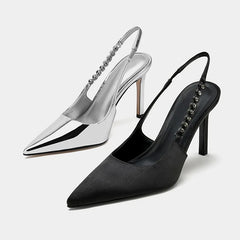 Lunivop Fashion Pointy High Heels Women's Summer New Chain Design Sense Niche Thin Heels Outside Wear Baotou Sandals Crystal Pumps