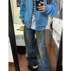 Lunivop Blue High Waist Women Jeans Feeling Vintage Straight Casual Baggy Streetwear Y2K Ripped Wide Leg Female Trouser Denim Pants