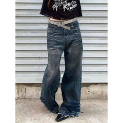 Lunivop Blue Womens Jeans High Waist Vintage Straight Summer Plus Size Y2K Denim Pants Streetwear American Baggy Wide Leg Denim Trouser