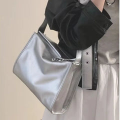 Lunivop Retro Hot Girl Silver Harajuku Tote Bag Women Chain Square Leather Large Capacity Shoulder Bag Ladies Fashion Y2k Crossbody Bags