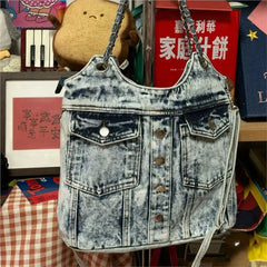 Lunivop Hot Girls Denim Shoulder Bags Women Harajuku Aesthetic Chain Pocket Y2k Handbag Female Vintage Underarm Crossbody Bag