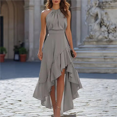 Lunivop Womens Halter High Split Sleeveless Ruffle Formal Cocktail Party Floor Length Evening Long A-Line Mermaid Maxi Dress