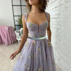 Lunivop Women Lavender Embroidery Prom Dresses Sweetheart Ankle Length Tulle A-Line Party Lace Formal Evening Gowns Vestidos De Fiesta