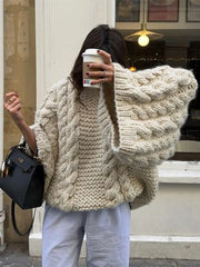 Lunivop Loose Twisted Knitted Pullover Sweaters Women Casual O-neck Long Sleeved Sweater For Woman Autumn Solid Fashion Streetwear Tops