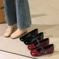 Lunivop Women Mary Jane Shoes Spring New Comfort Soft Round Toe Buckle Strap Shallow Height Increase Flats Shoes Eelgant Leather Shoes