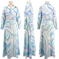 Lunivop Swirl Print Button-Down Shirt Maxi Dress Long Sleeve Collared Chiffon A-Line Spring Summer Chic Y2K Women Vacation Outfit