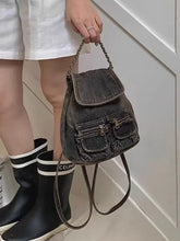 Lunivop Vintage Denim Mini Backpack Women Retro High Street Pocket Chain Chic Y2k Mochila Girls Casual Backpacks Aesthetic