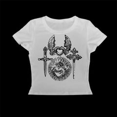 Lunivop Women Letter Y2k Style Clothes Emo Aesthetic Gothic Crop Top Streetwear Grunge Baby Tees 90s Vintage Casual Short Sleeve T-Shirt