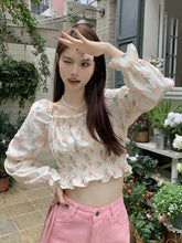 Lunivop Floral Sweet Cropped Shirt Women Sexy Slim Long Sleeve Elegant Blouse French Vintage Square Collar Casual Off Shoulder Tops