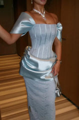 Lunivop High Quality Customized Strapless Off Shoulder Blue Striahght Robe Designer Luxe Soirée Party Dresses Luxury Vestido Longo