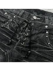 Lunivop Vintage Double Waisted Lace Up Micro Women Flared Jeans Y2K Washed Wide Leg American Style Denim Pants Baggy Streetwear