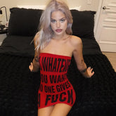 Lunivop Red Dress Letter Slogan Printed Hot Bodycon Y2k Clubwear Sexy Trendy Tube Top Mini Dresses Summer Clothes for Women Fashion Sexy