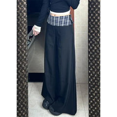 Lunivop New Arrival Spliced High Waist Plaid Long Loose Pants Casual American Vintage Punk All Match Pant Summer Baggy Wide Leg Trousers