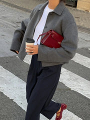 Lunivop Woolen Turn-down Collar Short Jackets Women Casual Solid Single-Breasted Jacket Female Autumn Winter Chic Office Overcoat Tops