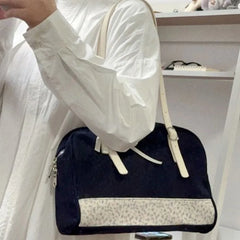 Lunivop Corduroy Floral Patchwork Shoulder Bags Women New Versatile Blue Underarm Bag Purse Female Retro Y2k Handbag Aesthetic