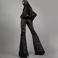 Lunivop Mall Goth High Waist Flared Pants Aesthetic Sexy Lace Patchwork Women's Pants Vintage Elegant Velvet Christmas Trousers