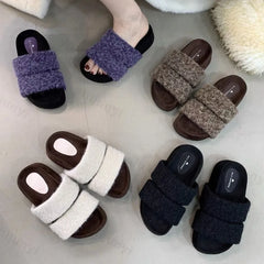 Lunivop Cross Band Plush House Slippers for Women New Open Toe Soft Sole Fuzzy Home Shoes Woman Winter Cozy Warm Indoor Floor Slippers