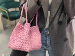 Lunivop Handwoven Basket Sle Mother Daughter Handbag Casual Faion PU Leather Soft Buet Bag with Magnetic Bule Closure