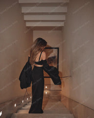 Lunivop Trendy Summer Black Bandage Dresses Sexy Hollowed Out Hole Party Gown Sexy Spaghetti Straps Satin Chic Flare Sleeve Maxi Dress