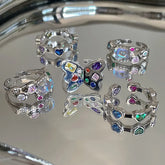 Lunivop Y2K Shine Rings Crystal Silver Color Rings For Women Cute Remetic Geometric Ring Trendy Fashion Jewelry