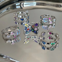 Lunivop Y2K Shine Rings Crystal Silver Color Rings For Women Cute Remetic Geometric Ring Trendy Fashion Jewelry