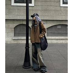 Lunivop New Vintage Blue Jeans Women High Waist Grunge Y2k 90s Streetwear Baggy Casual Korean Fashion Straight Denim Trouser Women