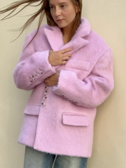 Lunivop Loose Lapel Plush Jacket Female 2024 Autumn Winter New Warm Solid Button Long Sleeve Coat Office Lady Outwear Elegant