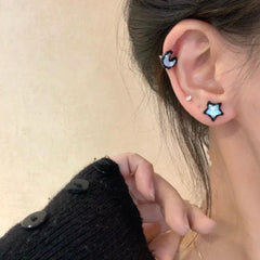 Lunivop 4PCS SET Gothic Moonlight Stone Star Moon Heart Stud Earrings For Egirl Y2K EMO 2000s Harajuku Goth Vintage Jewelry Accessories