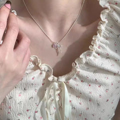 Lunivop Trendy Gothic Vintage Harajuku Bowknot Heart Pendant Snake Chain Necklace For Women Charm Y2K Accessories EMO 2000s Jewelry Gift