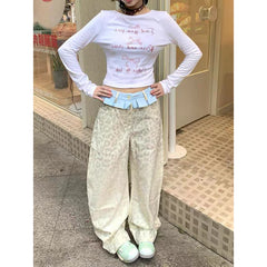 Lunivop Women's Retro Wide Leg Baggy Casual Denim Trouser Harajuku Aesthetic High Waist Loose Jeans Autumn Spliced Leopard Print Pants