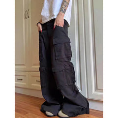 Lunivop Vintage Casual Japanese 2000s Denim Trouser Women's High Street Retro Y2K Baggy Washed Emo Pants Grunge High Waist Trashy Jeans