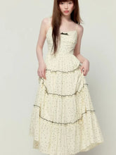 Lunivop Sweet Gentle Style Polka Dot Print Long Camisols Cake Dresses Women's Summer Spliced Lace V-neck Sleeveless Bow Suspender Dress