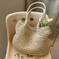 Lunivop Lazy Style Woven Bag Women's Summer Seaside Vacation Beach Bag Large Capacity Shoulder Bag Straw Bag Tote Bag Work Clothing Wool Knitted Bag Work