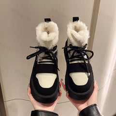 Lunivop Women's Snow Boots Winter Plush Warm Cotton Shoes Fashion Lacing Thick Soled Short Boots Height Increase Cold Proof Cotton Boots
