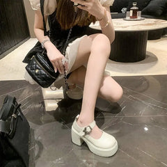 Lunivop Women Pumps Platform Mary Jane Shoes Super High Chunky Heels Autumn New Patent Leather Belt Buckle Gothic Lolita Shoes