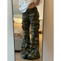 Lunivop Casual High Street American Retro Overalls Camouflage Loose Wide Leg Pants for Women Y2k Hip-hop Cargo Grunge Baggy Trousers