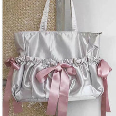 Lunivop Harajuku Bow Silver Messenger Bag Women Sweet Cool Soft Large Capacity Ita Bags Ladies Fairycore Aesthetic Y2k Bag Chic