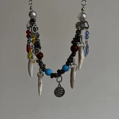 Lunivop New Punk Vintage Wolf Tooth Pendant Necklace for Men Women Leather Beaded Weaved Ethnic Style Jewelry Gifts