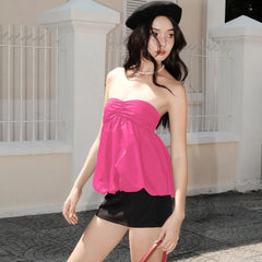 Lunivop Strapless Ruched Pleated Women'S Tops Tshirt 2024 Casual Clothes Summer Fashion Streetwear Wholeale Korean Girls