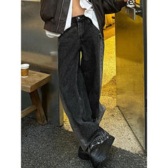 Lunivop Women's Casual Retro Wide Leg Denim Trouser Harajuku Solid High Waist Loose Jeans American Vintage 2000s Baggy Emo Pants